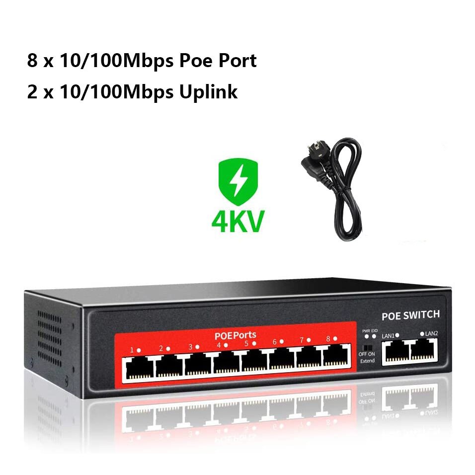 Poe Switch 48V Met 4 8 16 Poorten 100Mbps Poorten Ieee 802.3 Af/Op Ethernet Switch Geschikt voor Ip Camera/Draadloze Ap/Poe Camera: 8 ports POE switch