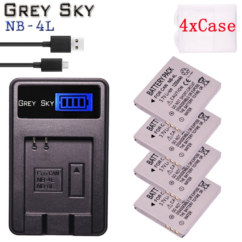 bateria NB-4L NB 4L NB4L battery pack + LCD USB Charger for Canon IXUS 60 65 80 75 100 I20 110 115 120 130 IS 117 220 225 camera: Charger and 4battery