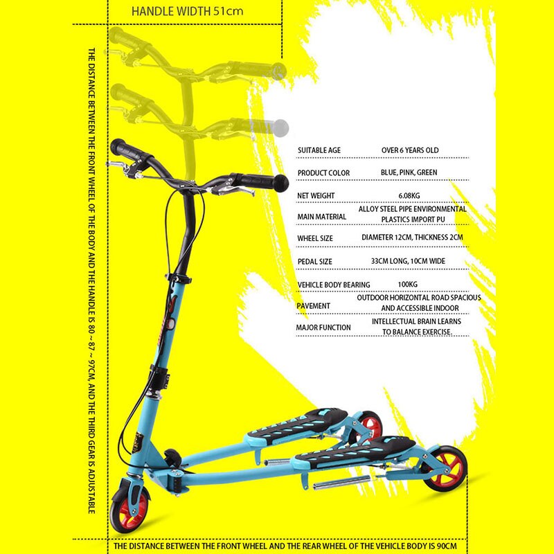 RF-101-patinete portátil para niños, Scooter de doble Pedal, tijeras de tres ruedas, poste, ajuste de 3 engranajes