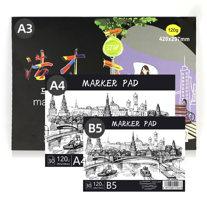A3/A4/B5 Drawing Paper Pad Notebook Sketch Book for Marker Art Paiting Diary Student 30 Sheets LK