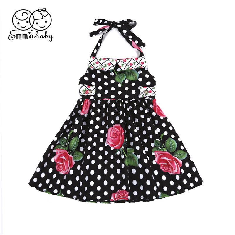 Cute Child Girls Summer Dress Kids Girl Floral Dot Backless Dresses Baby Girls Party Strap Princess Dress Swing Dresses