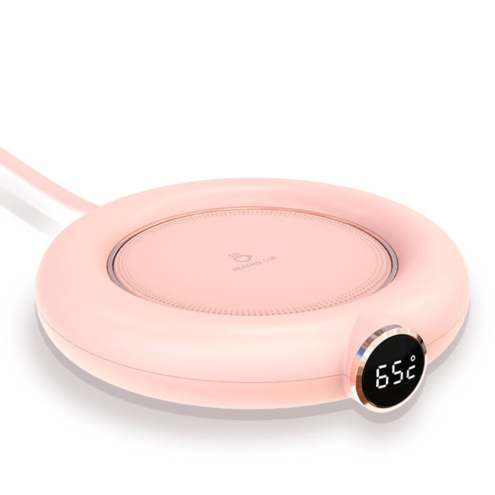 Coffee Tea Mug USB Warmer Pad Electric Heating Cup Pad Home Office 3 Temperatures Adjustable LCD Display Idea: Pink