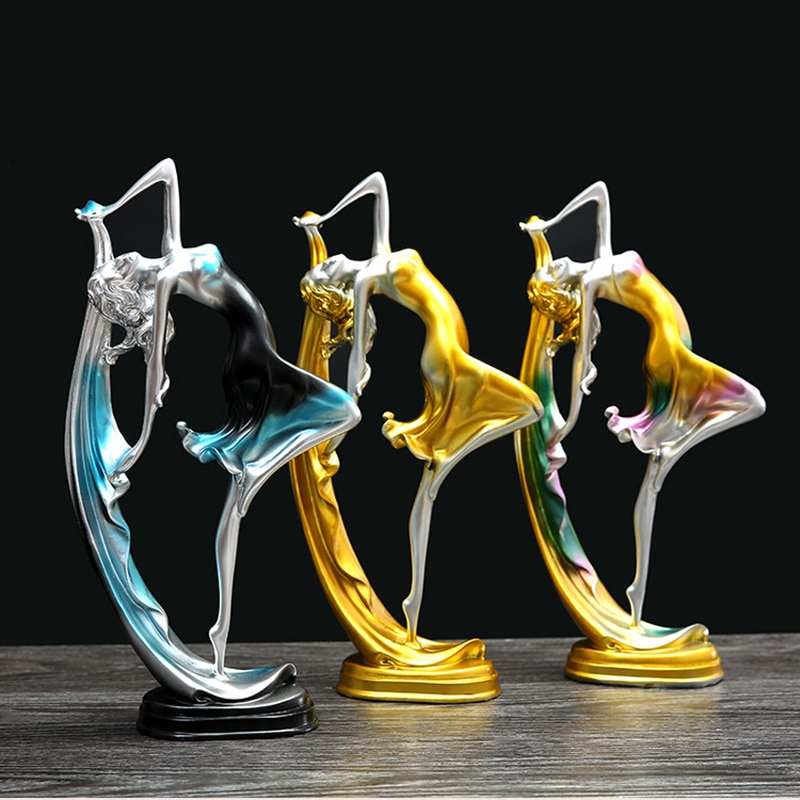 Dancing Girl Figure Statue Modern Ballet Sculptures Resin Crafts Home Decor Desktop Ornament 10*22CM