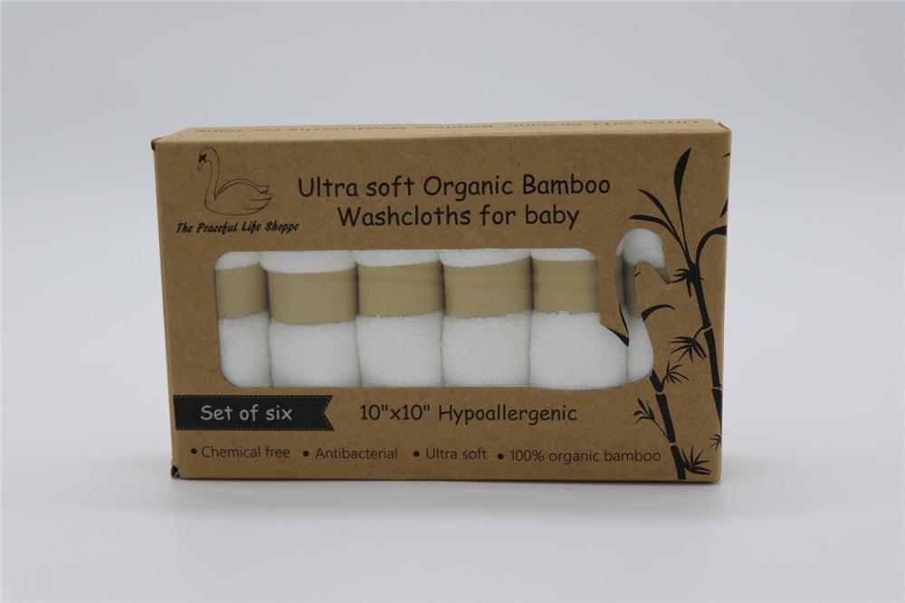 Økologisk premium bambus vaskeklude bambusfiber naturligt babyhåndklæde 6 pakke / sæt pr. æske størrelse 10 " x10 ": Hvid