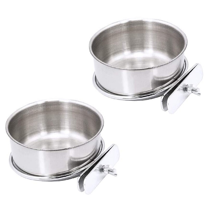 2 Pack Bird Cage Food Water Dispenser Parrot Food Dish Bird Feeder Cup for Cage, Stainless Steel Bird Food Holder Container for