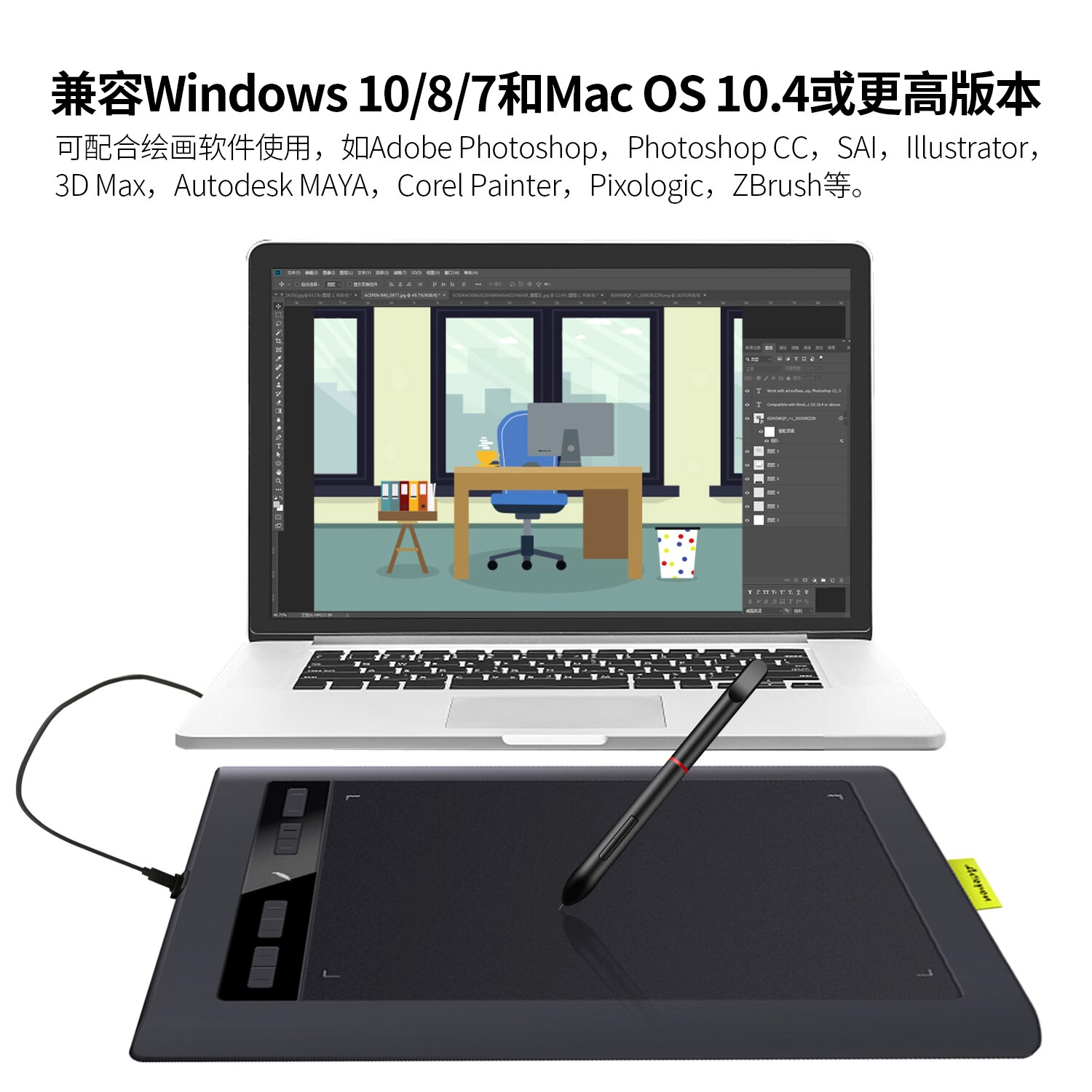 Acepen  ap1060 digitale grafische tekentablet, 10*6 inch kit met batterijloze stylus, 8192 drukniveaus