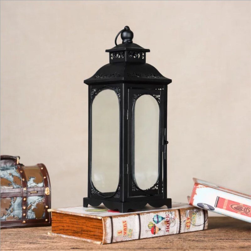 Europäischen Schmiedeeisen Wind Lampe Leuchter Hochzeit Requisiten Hochzeit Pre-funktion Bereich Dekoration Retro Laterne Hochzeit Laterne: Black