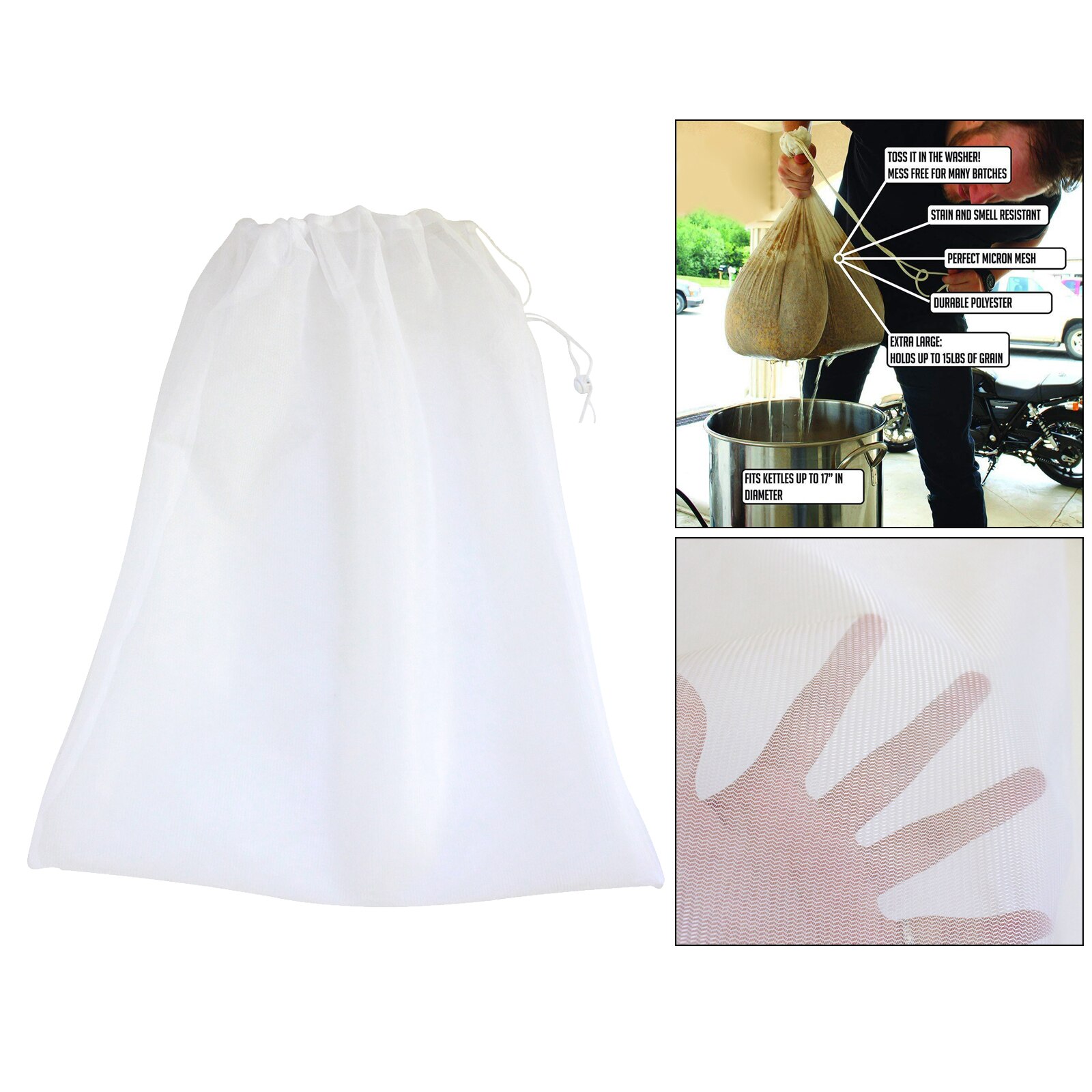 Mesh Filter Net Nut Coffee Milk Tea Fruit Juice Wine Mesh Strain Bag White