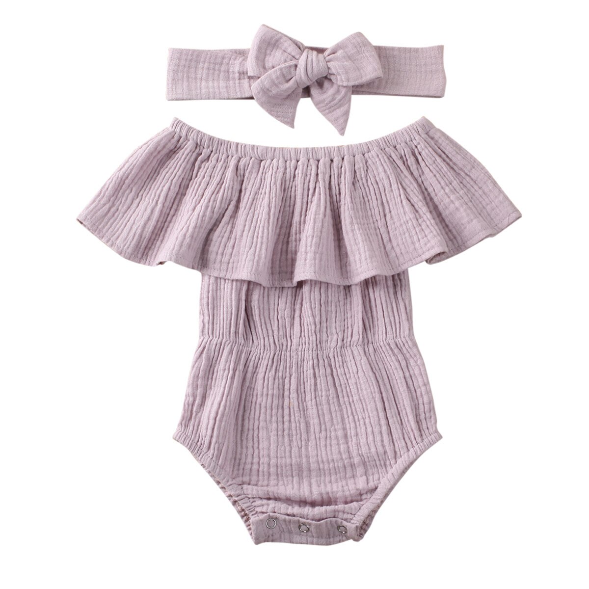 Kid Baby Girls Short Sleeve Off Shoulder Romper Jumpsuit Solid Bow Playsuit Clothing: 2 / 18M