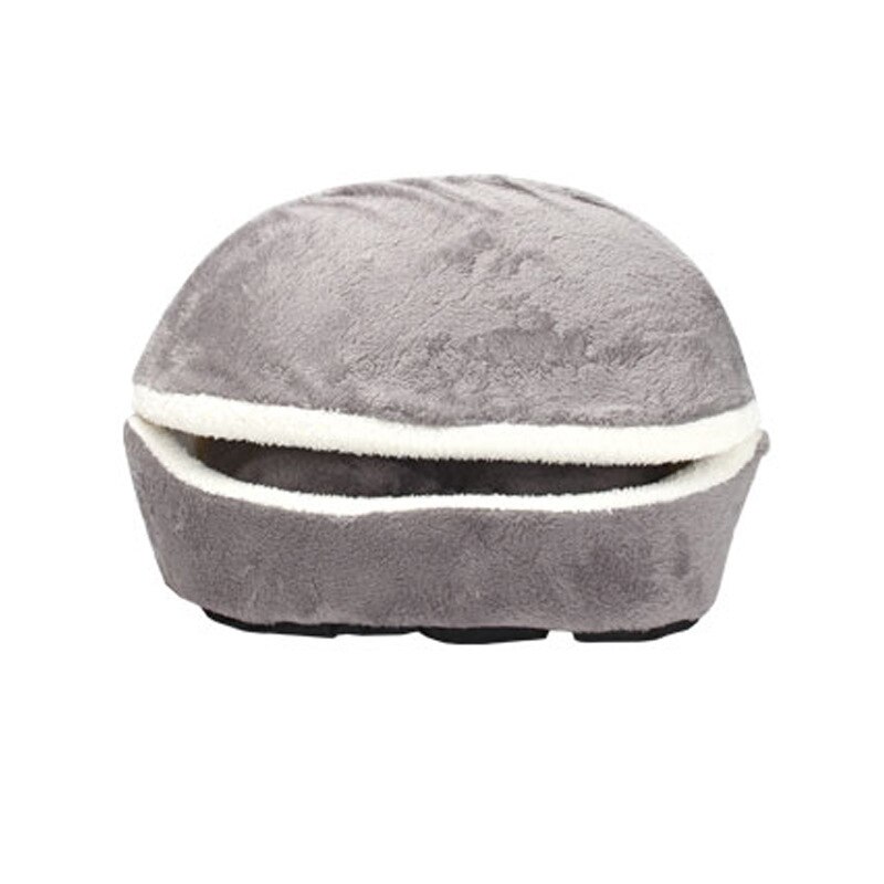 Lit Hamburger en coton pour chat, doux, coupe-vent, amovible, pour animal domestique, sac de couchage, grotte à câlin, petit chien: Gray / S 46x35x26cm