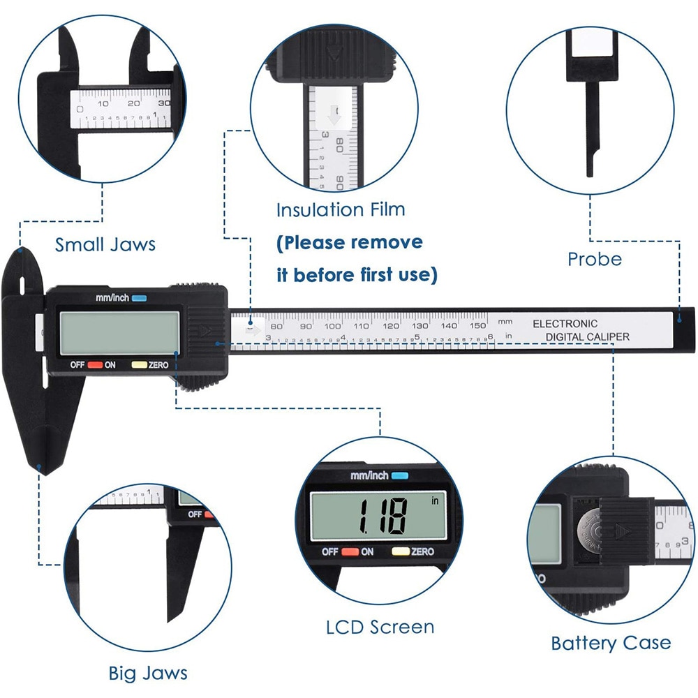 High precision electronic digital display Vernier caliper 0-150mm plastic measuring tool inner diameter outer gauge ruler