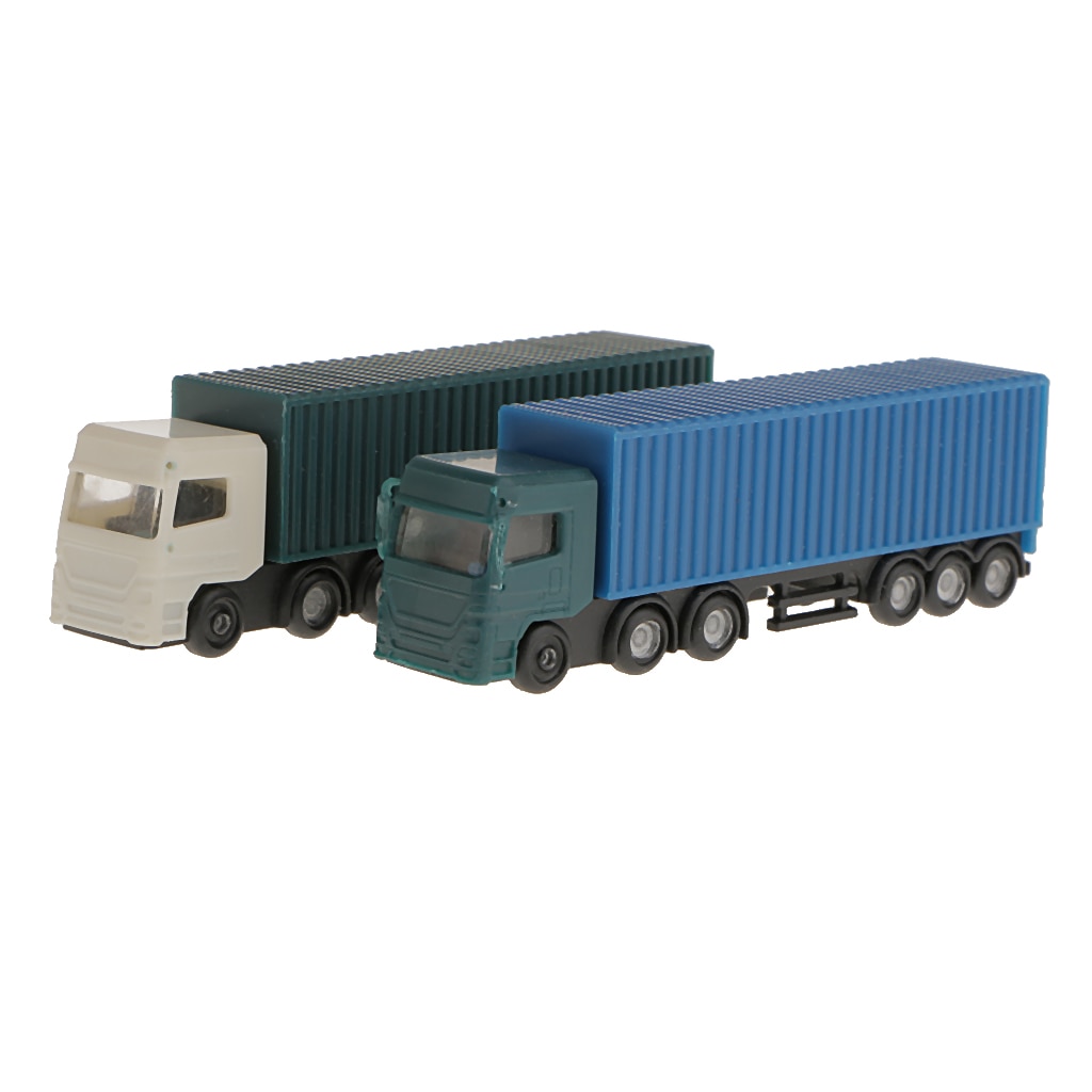 2Pcs Modell Container Lkw Figur Transporter Lkw Fahrzeug Auto 1:150 N Skala Gebäude Landschaft Layout
