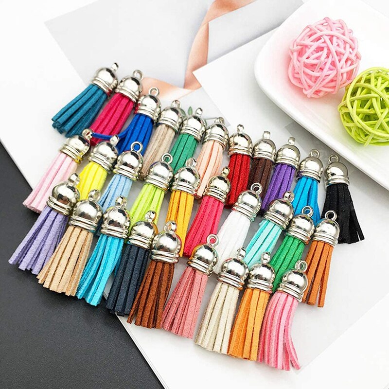 Nøgleringe med farverige kvastvedhæng massesæt med kæde og springringe til nøglering, gør-det-selv tilbehør, håndværk