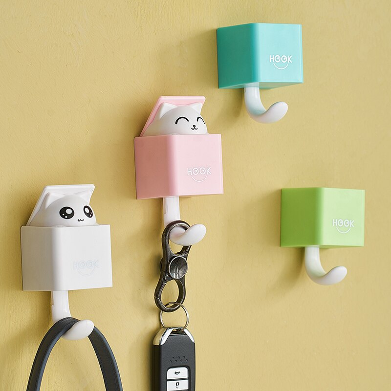 Verborgen kat wandhanger haak decoratie voor kleding hoed sjaal sleutel dieren hanger rek wanddecoratie gratis ponsen