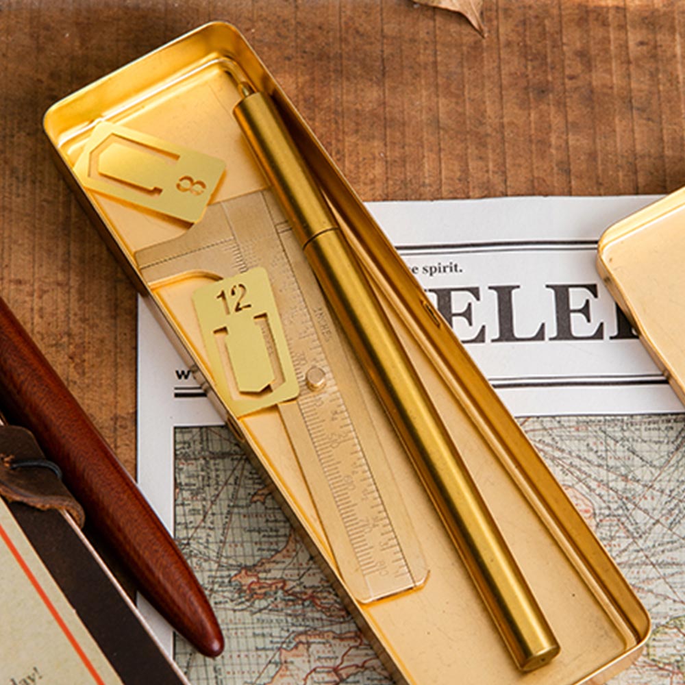 Vintage Messing Handgemaakte Pen Etui Houder Briefpapier Opbergdoos Briefpapier Container Creatieve School Kantoorbenodigdheden