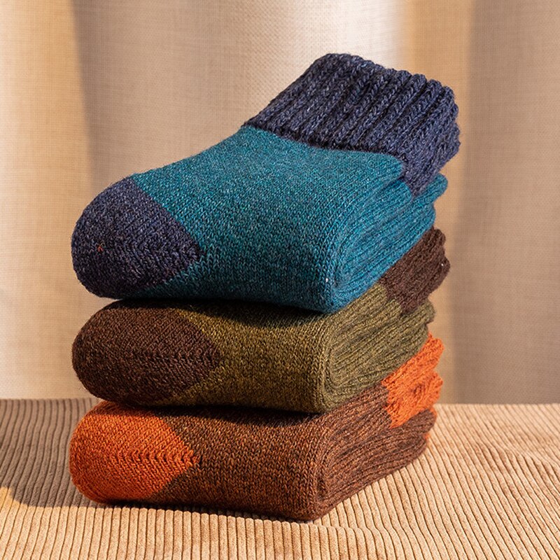 Chaussettes en laine mérinos pour hommes, chaudes, Style rétro, douces, Super épaisses, en éponge, bottes de randonnée, hiver