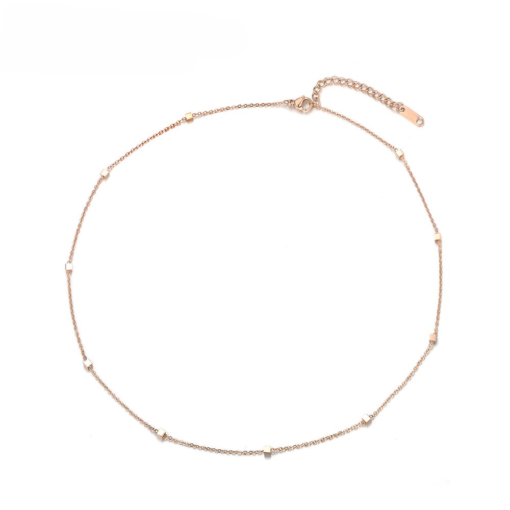 Lokaer-colliers créatifs en perles rondes, carrés, chaînes et maillons, bijoux en acier titane, Collier choker pour femmes, N18062