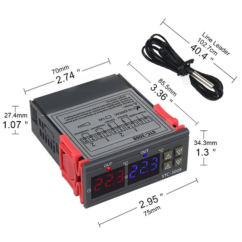 STC-3008 Dual Digital Temperature Controller Double NTC Sensor 12/24/220V Thermoregulator LB88