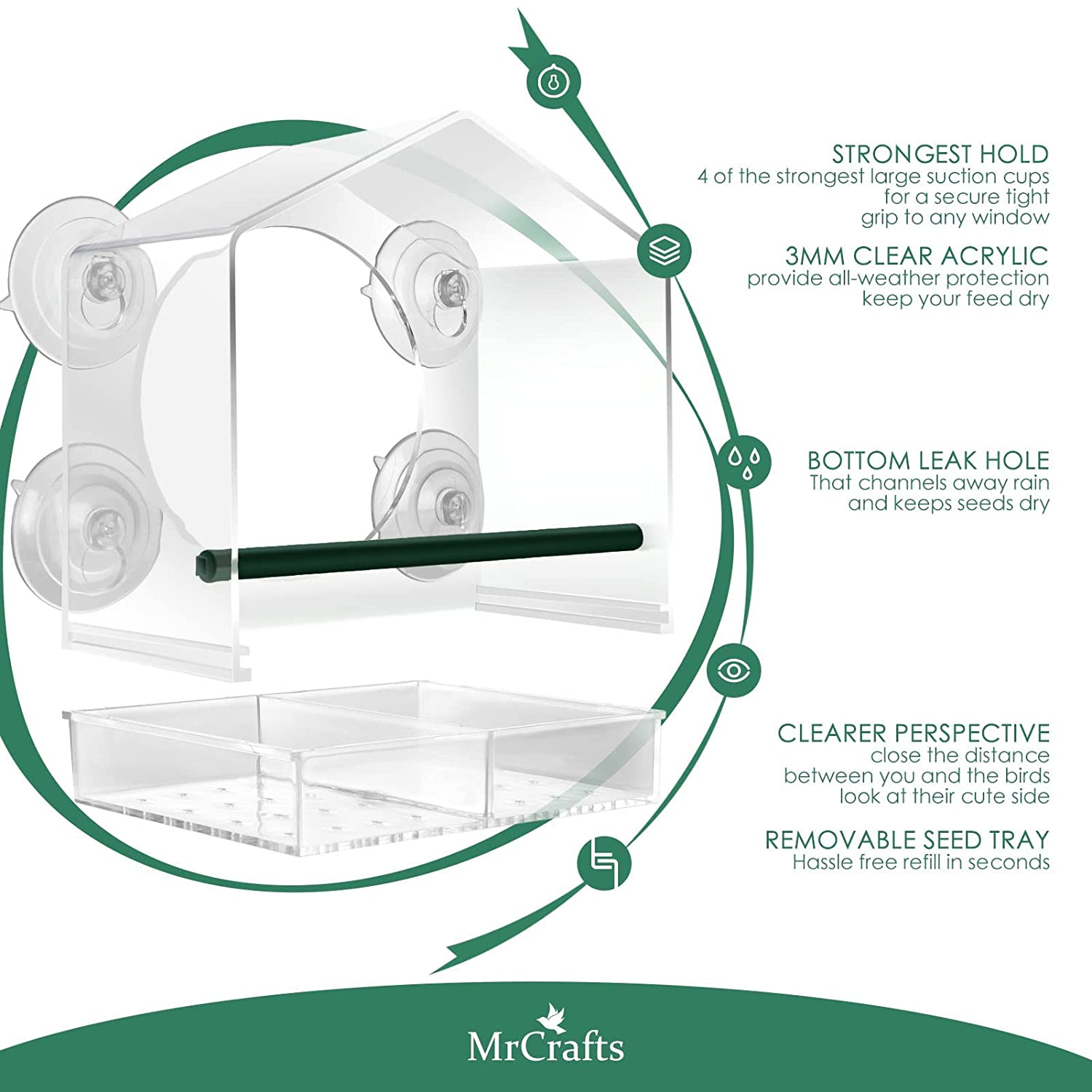 Clear Window Bird Feeder Weatherproof Bird House Bird Feeders with Strong Suction Cups for Cardinal Finches Chickadees Parrot