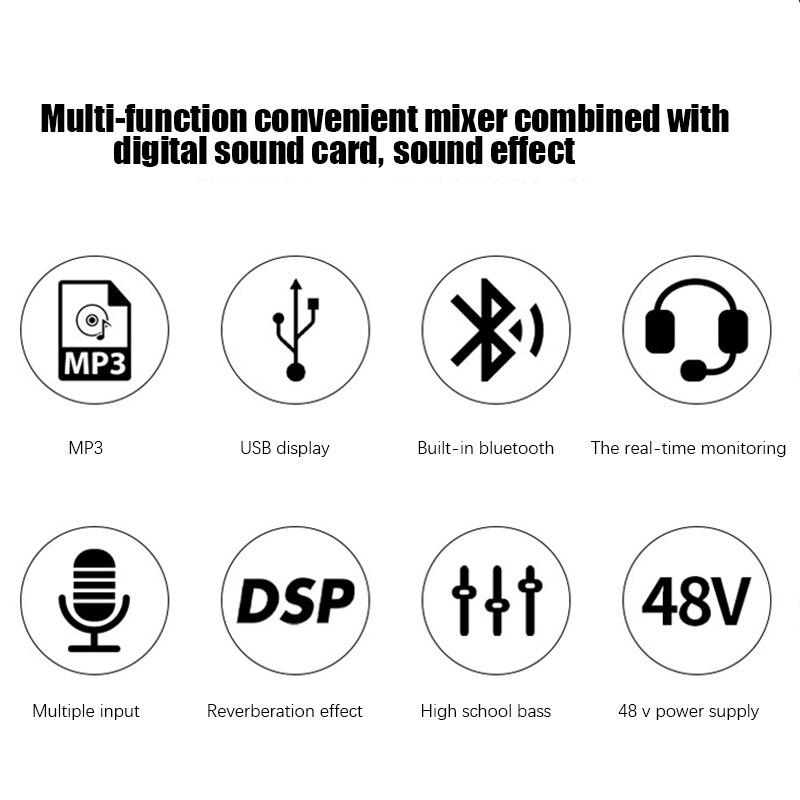 Sound Card 6-Channel Mixer Outdoor Conference Audio USB Bluetooth Reverb Audio for Microphone Live