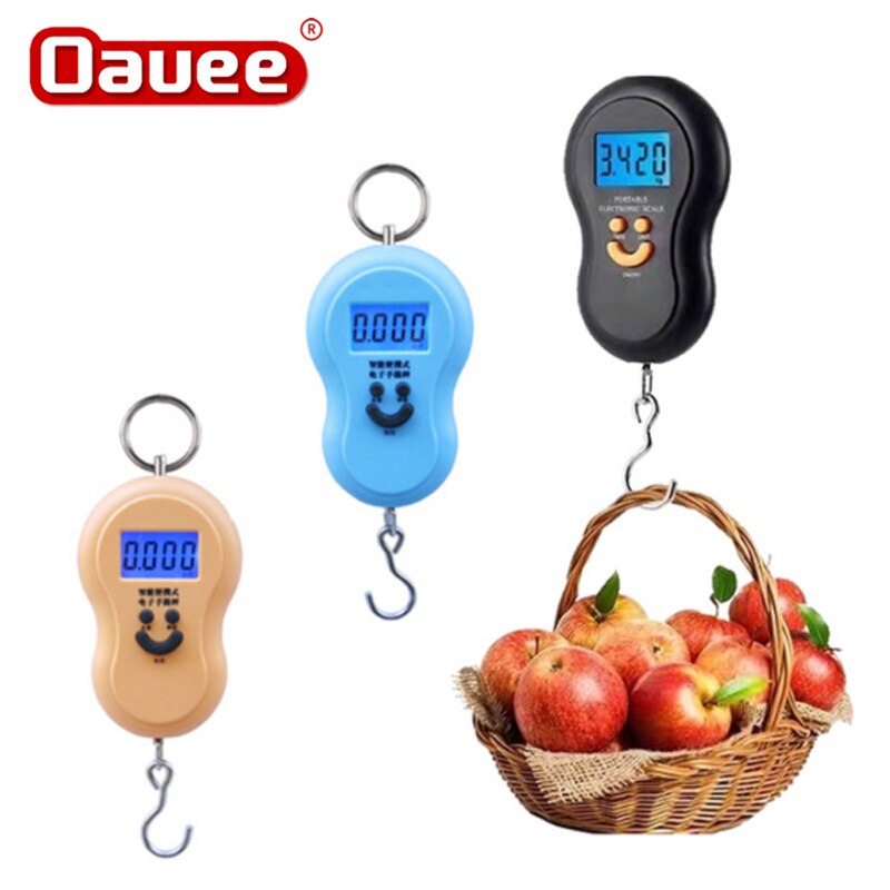 Oauee 50kg mini digital vægt til fiskebagage rejsevægtning køkken stålgård hængende elektronisk krogvægt kg/lbs/jin/oz