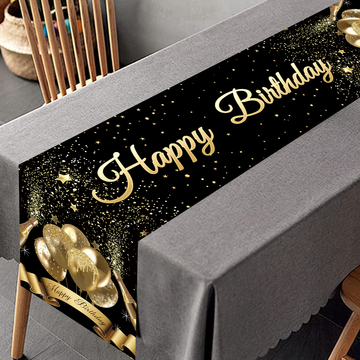 Schwarzgold glücklich Geburtstag Tischläufer 30. 40. 50. Geburtstag Party Dekoration Erwachsene Jubiläum Geburtstag Partyzubehör