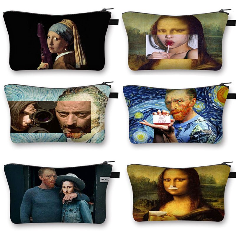 Fun-Bolso de cosméticos spoof Mona Lisa para mujer, neceser de viaje para cosméticos, monedero portátil