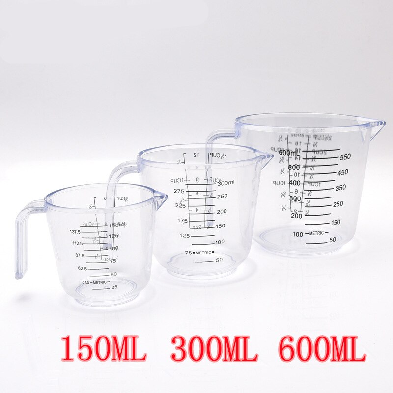 150/300 / 600ml Plastic Measuring Cup Transparent Scale Sample Transparent Cup Pour 3 Sizes Measuring Device