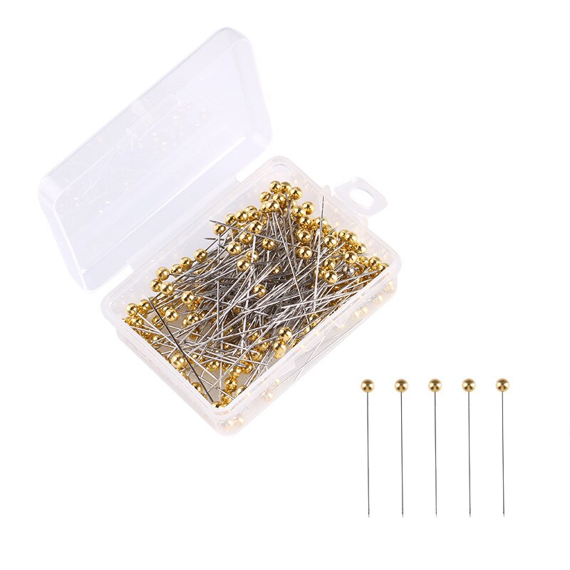 100 Stks/doos Naaien Pinnen 38Mm Pearl Ball Head Push Pins Rechte Quilten Pins Voor Dressmaking Sieraden Decor Diy Naaien gereedschap: Gold