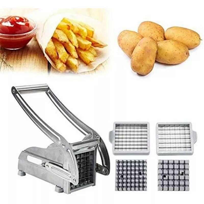 Cortador de patatas fritas Manual de acero inoxidable con cabezales, máquina cortadora de tiras, herramienta para hacer patatas fritas y zanahorias