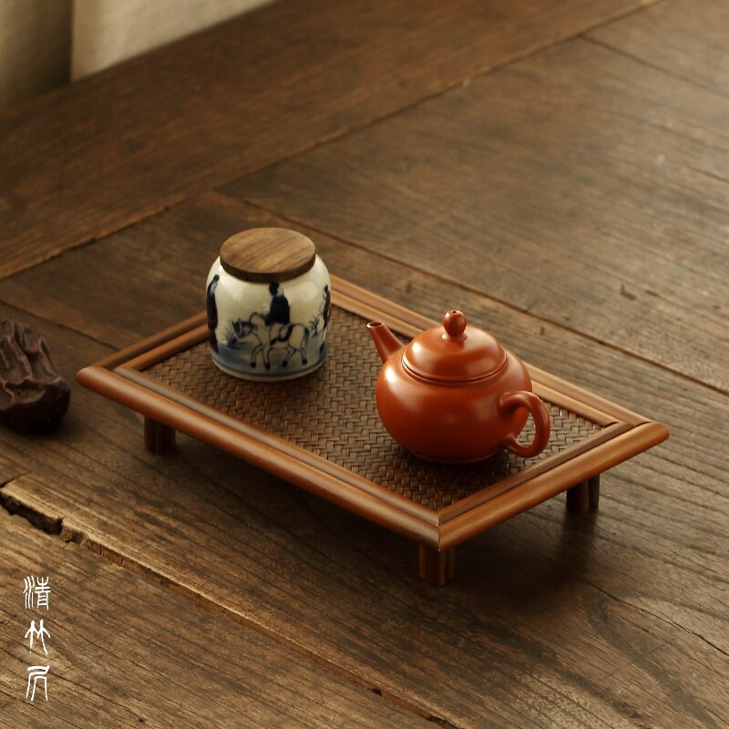 QUARKZMAN Bambou Chinois Gong Fu Thé Plateau 14,2 Classique Thé Plateau Bambou Thé Table Meuble Vintage Thé avec Eau Rangement Boîte pour Boire Thé Jaune Noir
