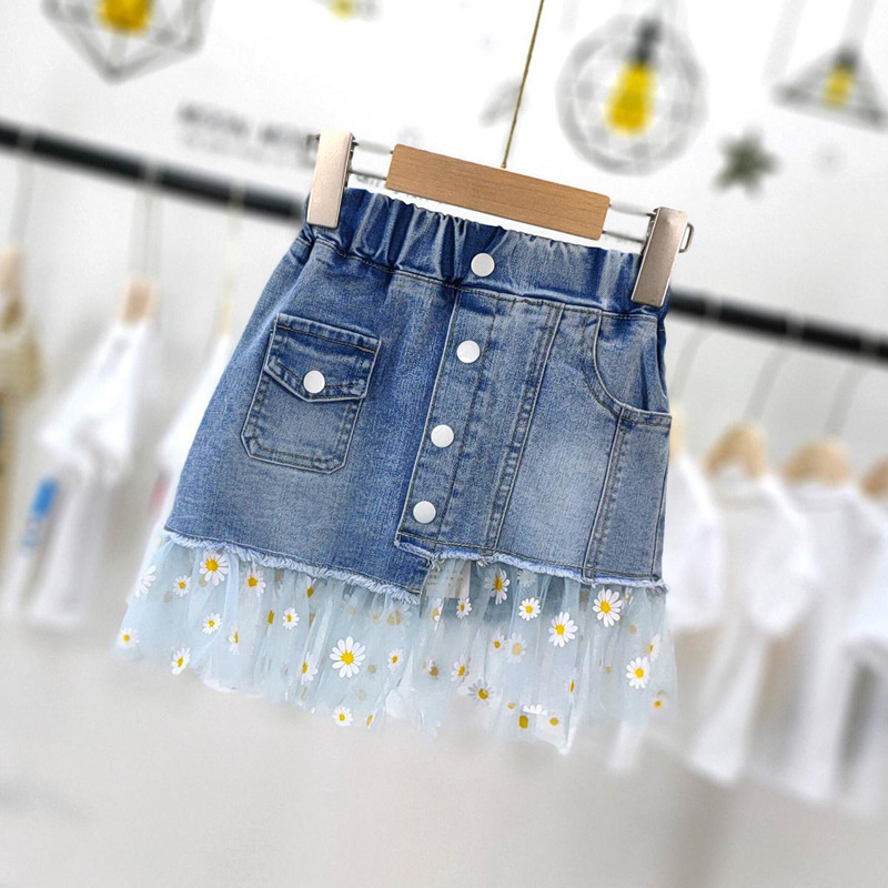 Gonne per ragazze primavera estate 2022 nuova gonna di jeans per adolescenti gonna a coda di pesce gonna per bambini moda Patchwork gonne a rete 3-12 anni