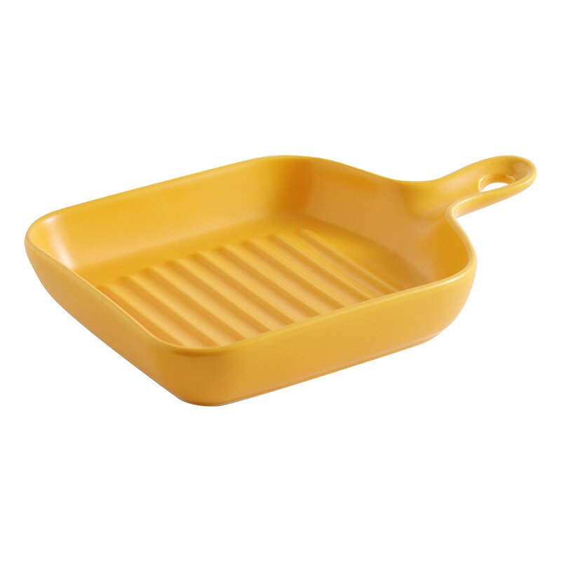 Matte Ceramic Baking Plates Unique Square Individual Pasta Lasagna Dish with Single Handle Small Dinner Plates HKS99: Yellow