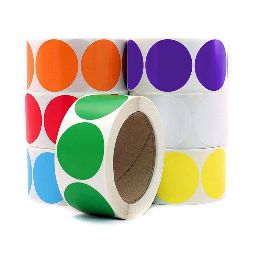 Etiquetas adhesivas redondas de puntos coloridos para niños, pegatinas de decoración grabables, pegatinas de papelería para embalaje de de recompensa para profesores, 100-500 Uds.