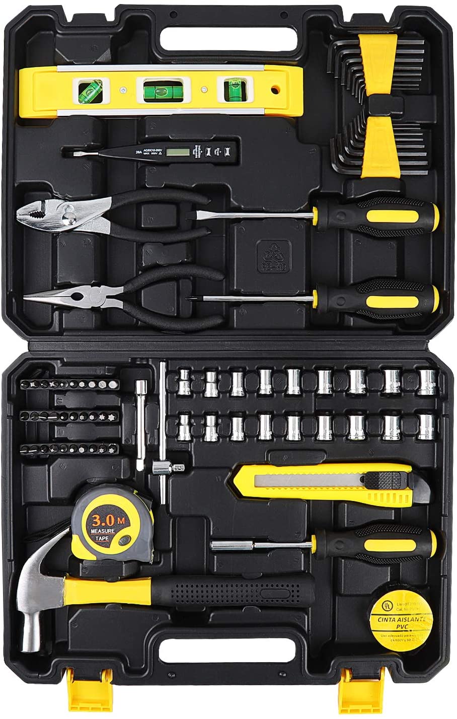 78 Piece Household Tool Set Box Including Screwdrivers SetSockets, Clamp Hammer, Tester Pen and Most Reached