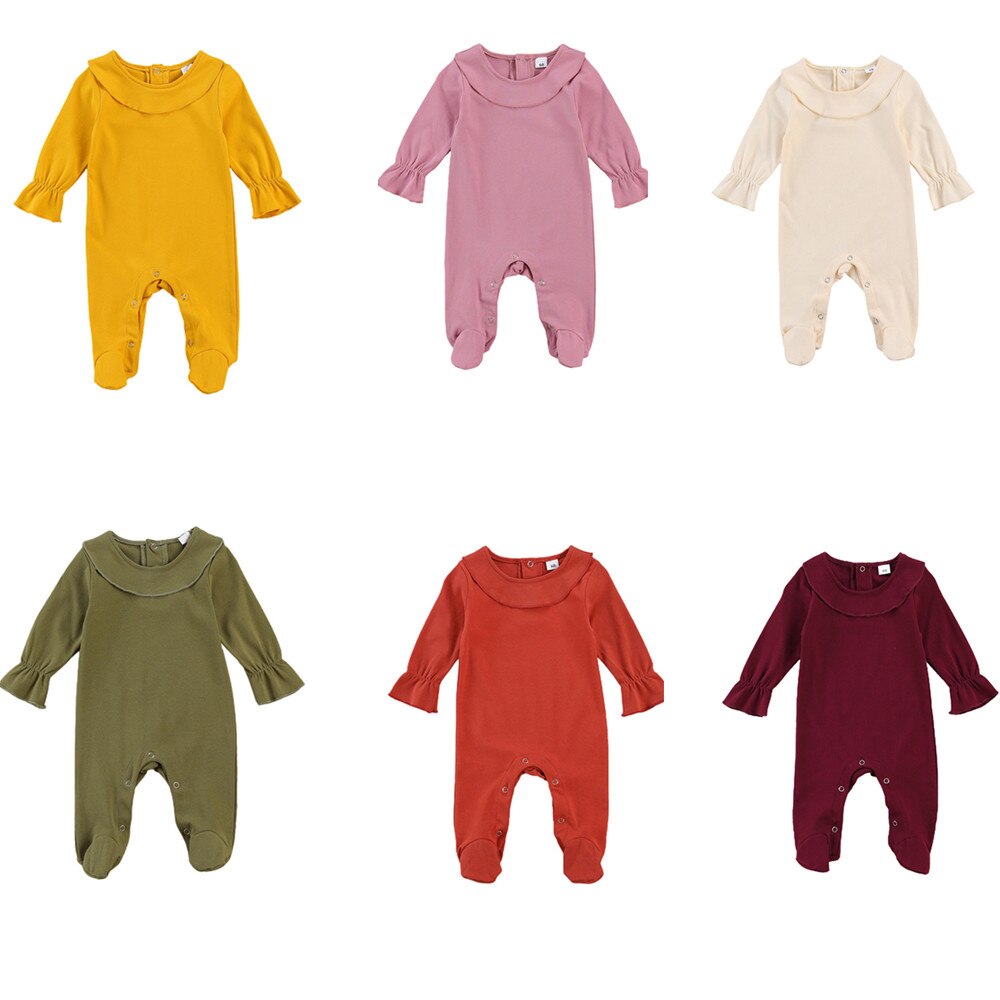 Herfst Unisex Baby Jongens Meisje Footed Romper Schattige Pop Kraag Lange Mouwen Effen Kleur Een Stuk Jumpsuit casual Kleding