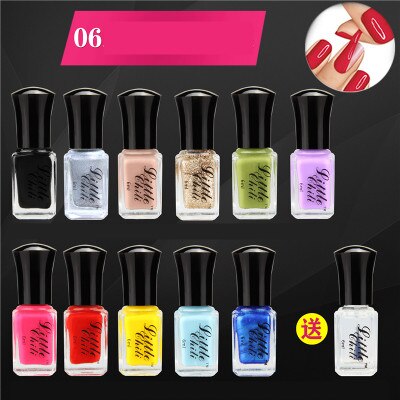 12 Bouteilles Pack 6 ml/chaque Peel Off Vernis À Ongles De Couleur de Sucrerie Nail Art 11 Couleurs + 1 Transparent Top Coat: SET 6