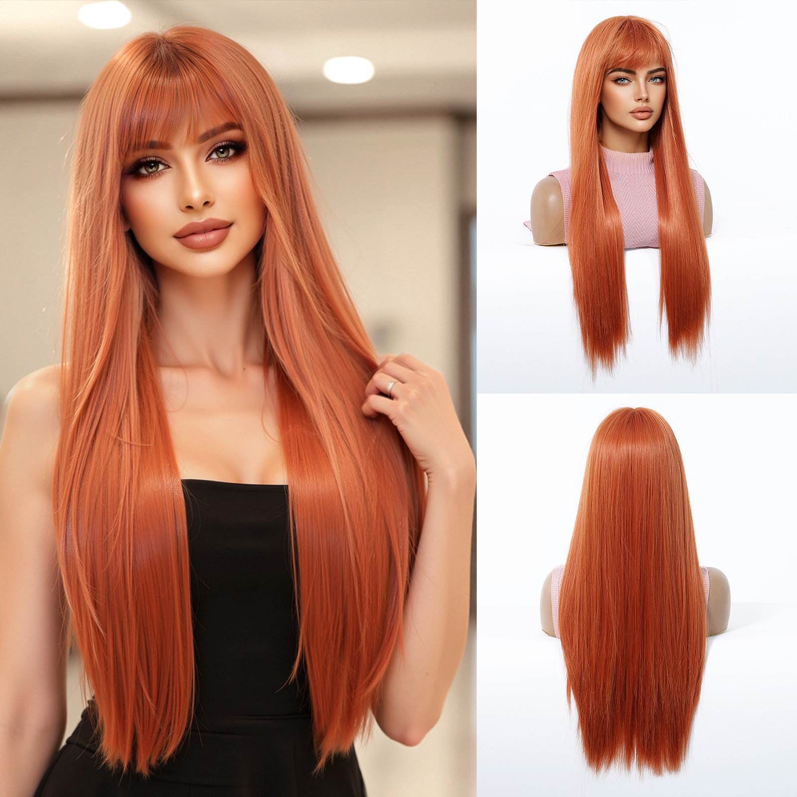 Easihair lång silverfärgad med blonda slingor syntetiska peruker för kvinnor rak med lugg naturlig peruk cosplay-hår värmebeständigt: Naturlig färg