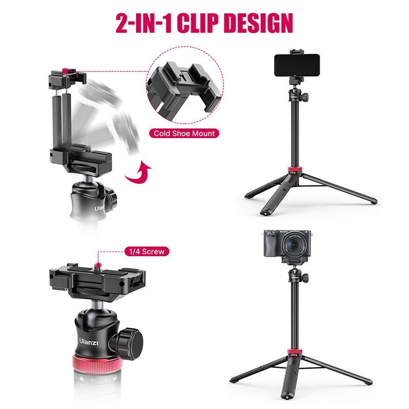 Ulanzi-trípode extensible de MT-44 para cámara DSLR, trípodes de Vlog con zapata fría, soporte de montaje de teléfono para micrófono, luz LED