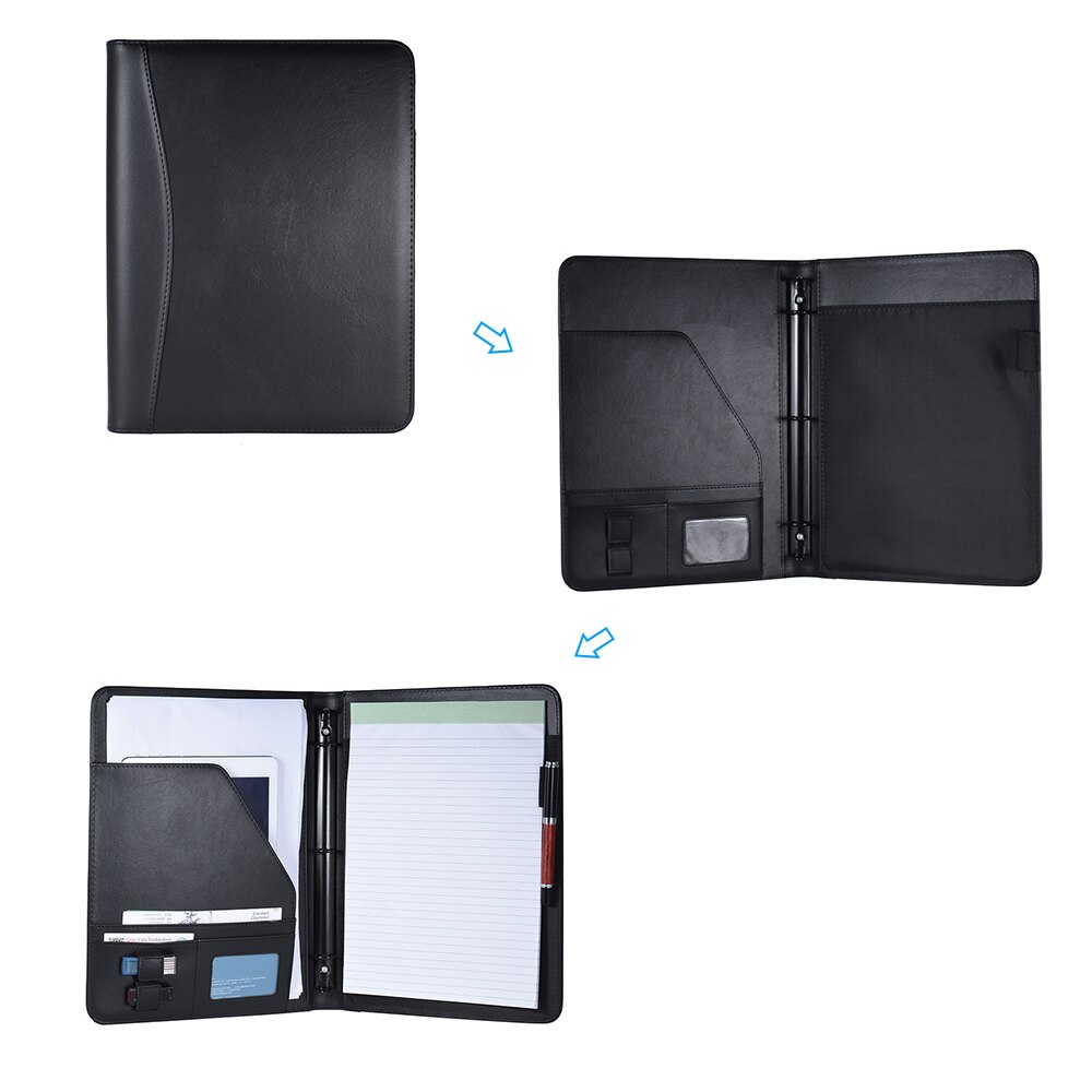 Business Portfolio Padfolio Folder Document Case Organizer A4 PU Leather with Business Card U Flash Disk Holder