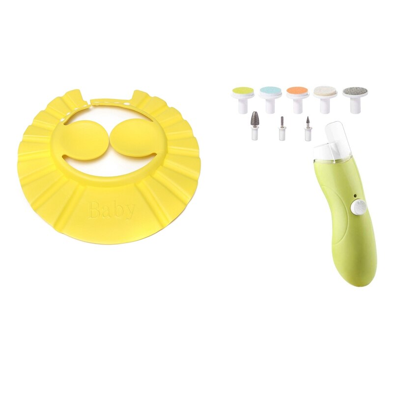 1 pièces bébé shampooing bain bonnet de douche jaune & 1 ensemble bébé coupe-ongles Rechargeable, sûr coupe-ongles électrique