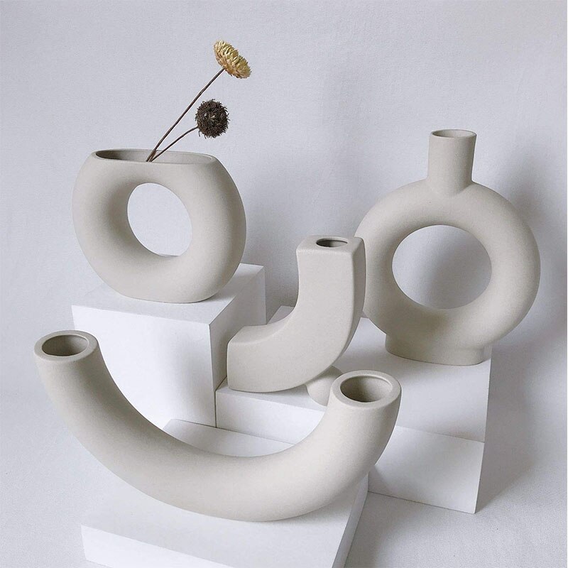 Białe wazony ceramiczne wazon na kwiaty nordycki wnętrze domu białe suszone wazony z kwiatami ceramiczna doniczka na kwiaty wazon artystyczny nowoczesne ozdoby prezenty