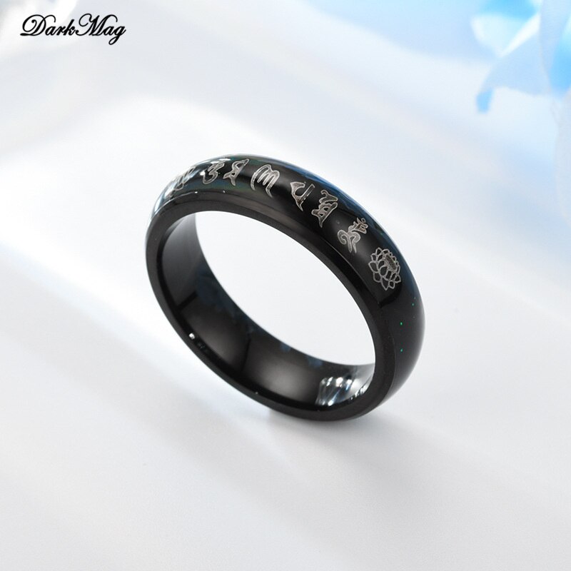 DarkMag Vintage 316L Stainless Steel Ring for Men And Women Power Lucky "Om Mani Padme Hum" Sanskrit Buddhist Mantra Ring