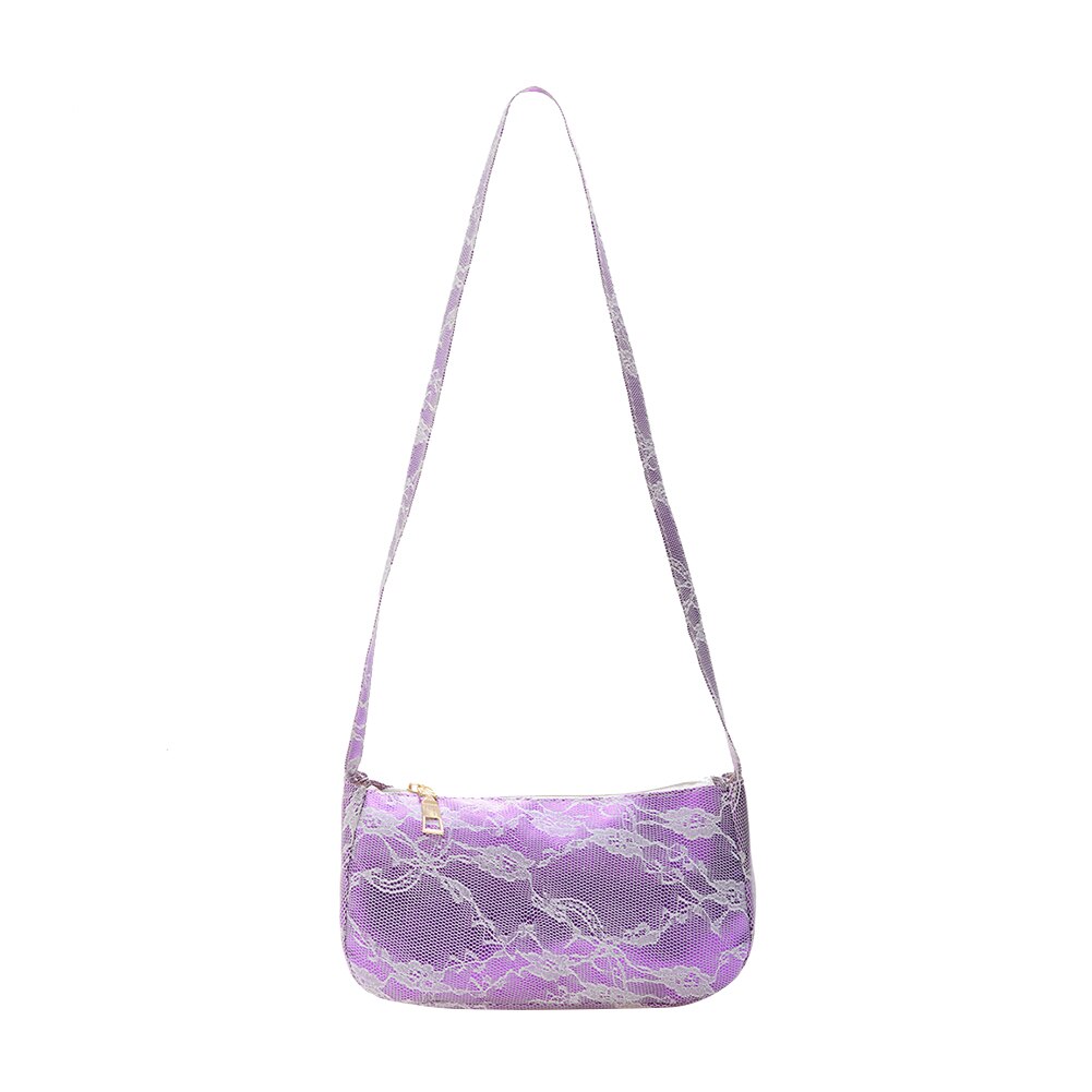Sac à main Vintage à motif de dentelle pour jeunes femmes, sac à bandoulière Portable pour soirée, Mini bourse de rue en cuir PU: Violet