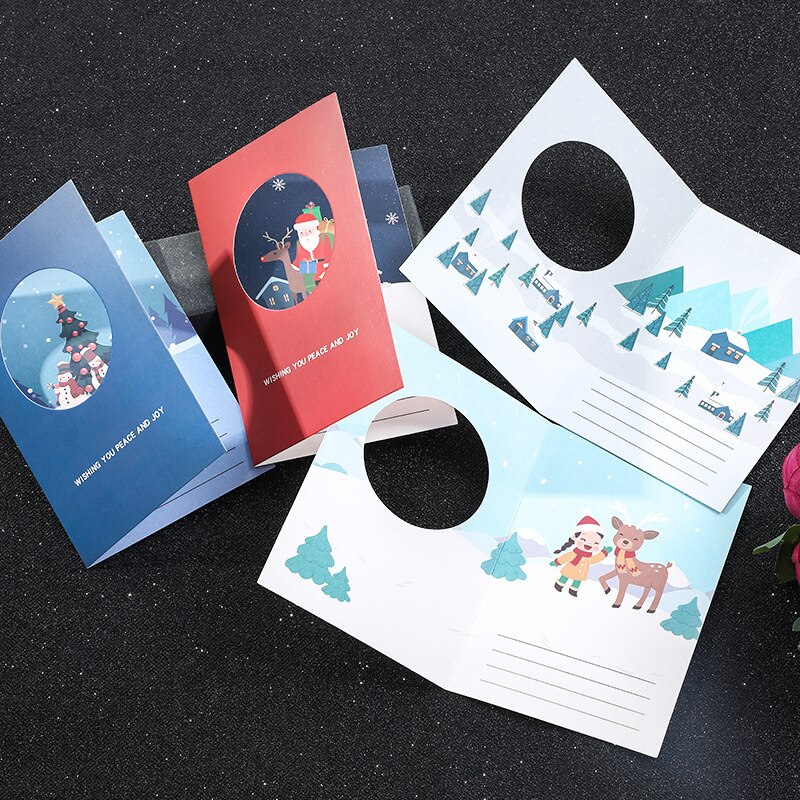 4pcs/pack Style Christmas Greeting Card Year Blessing Card Cute Paper Card Message Card With Envelope inside