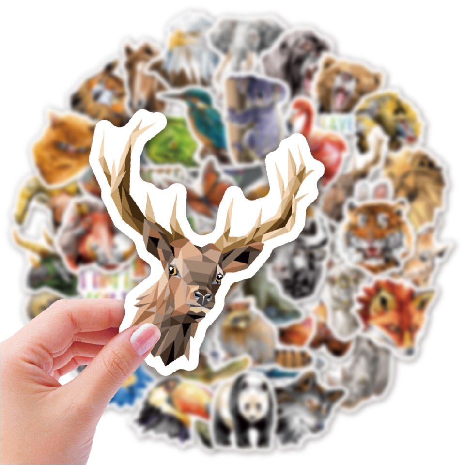 50PCS Diamond Cartoon Animal Stickers Waterproof Low Poly Art 3d Stickers on the Phone Guitar Vinyl Stickers Geometric Animals