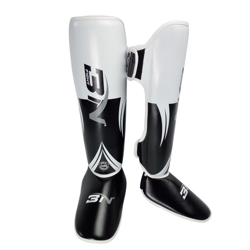 1 Pair Boxing Shin Guards PU Leather Ankle Foot Protector MMA Muay Thai Training Leg Warmers Strong Shin Pads: White / Adult L