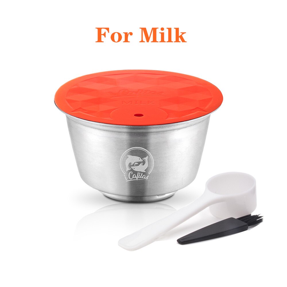 Reusable Coffee Capsule Cup Comaptible For Nescafe Dolce Gusto Lumio Refillable Filter Stainless Steel Body Original Lid: 1Milk Capsule
