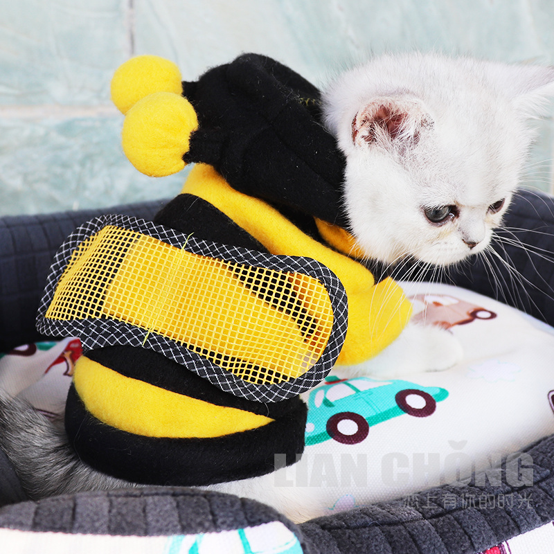 Pet Cat Clothes Funny Soft Bee Costumes Coat Four Seasons Fleece Cat Clothing For Small Cats Kitten Hoodie Puppy Dog Clothes