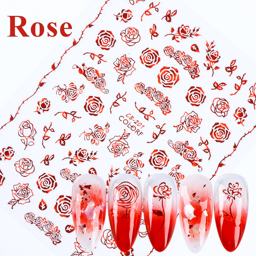 Pegatina romántica 3D en 3D para uñas, calcomanía con imágenes abstractas de rosas y corazones, deslizador de uñas Sexy para chica, decoración artística para uñas, LACB196-203-1, 1 Uds.